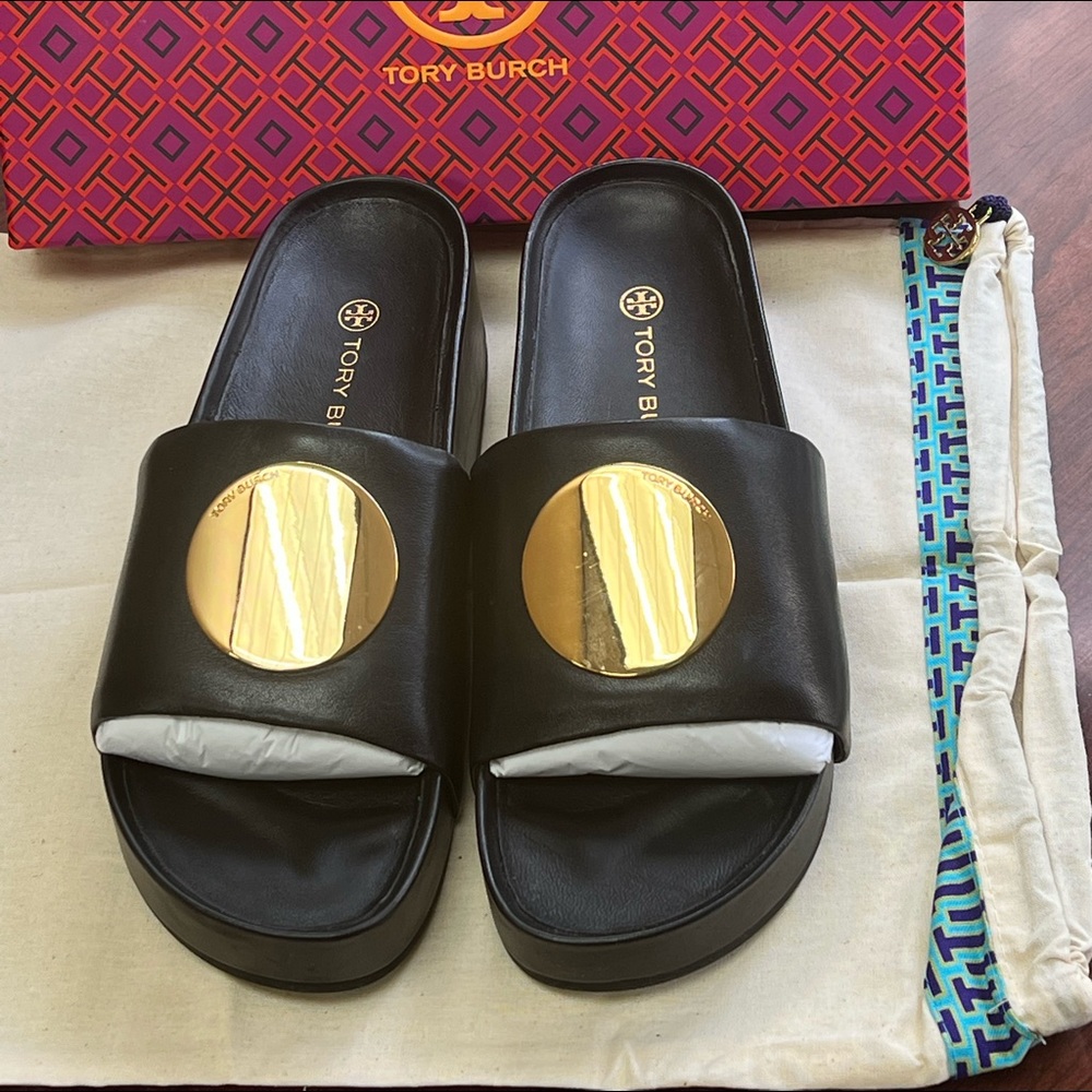Tory Burch Patos Black Slide Size 9